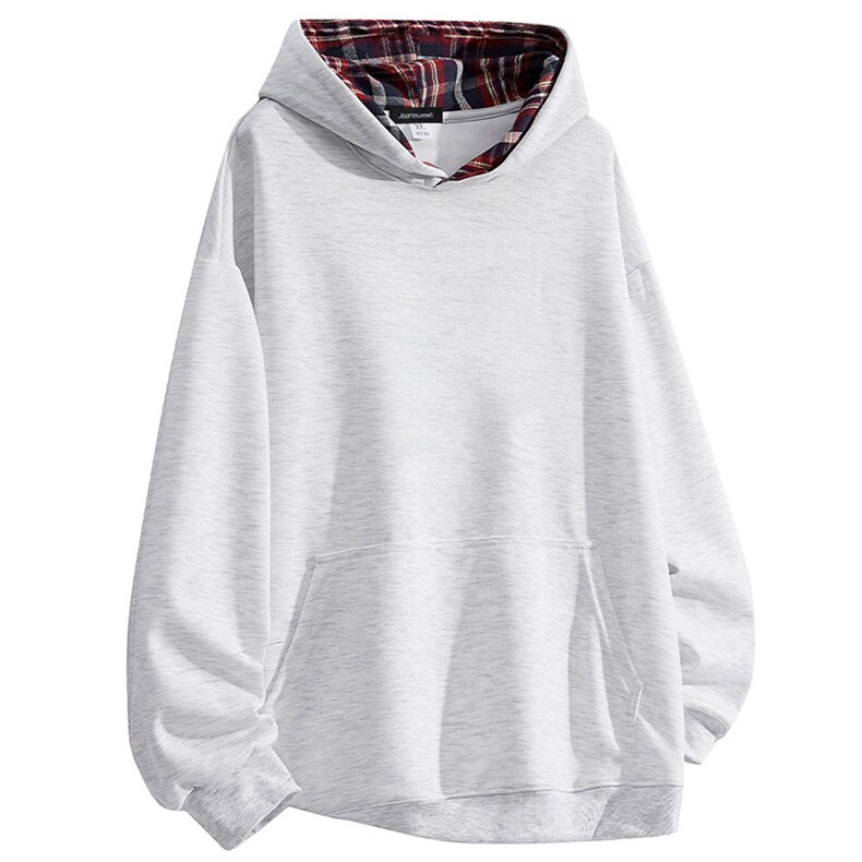 抖音得物高品质美式高街重磅结构设计假两件格子连帽卫衣外套W106，男装卫衣，电商A486-1