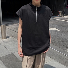 现货夏季薄款宽松宽肩无袖立领运动坎肩背心纯色拉链t恤BX08-P35，男装背心/马甲，星座205-5