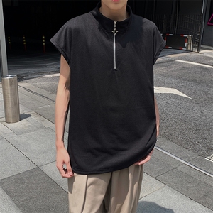 现货 夏季薄款宽松宽肩无袖立领运动坎肩背心纯色拉链t恤BX08-P35图片
