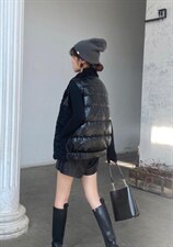 皮毛拼羽绒马甲，女装马甲，微迪菲