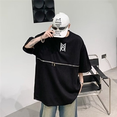夏季小众金属印花垫肩T恤拉链设计感短袖高级宽松上衣TX06，男装T恤，星座1116A-1（原606A）