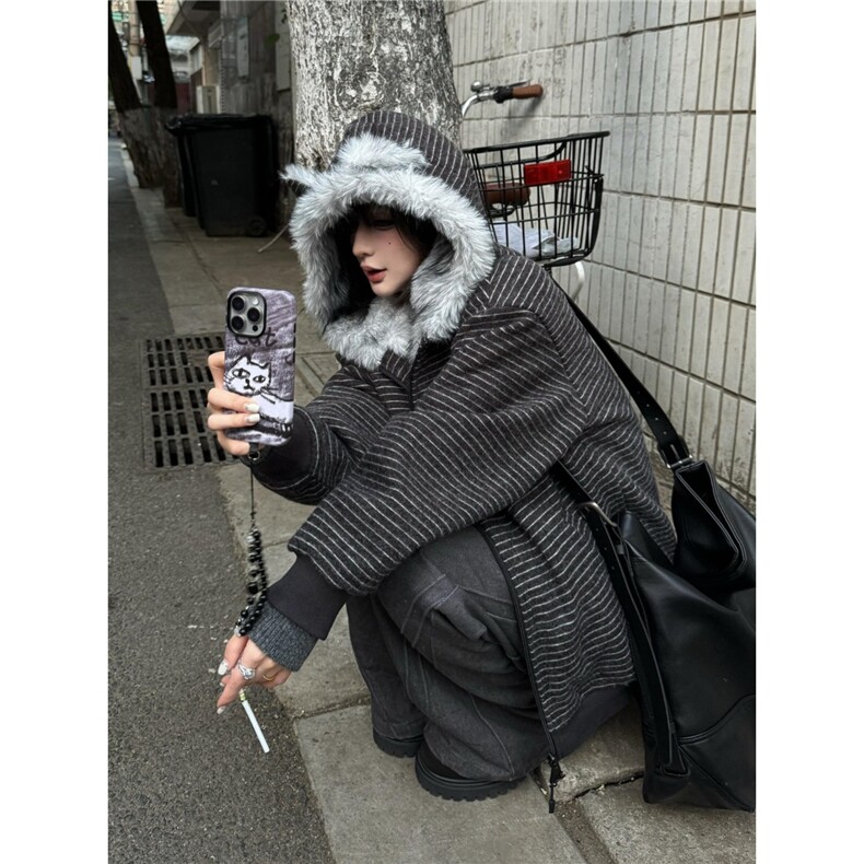 美式连帽耳朵条纹毛领座山雕夹克男夹棉新款秋冬棉服外套,男装夹克,星座506A