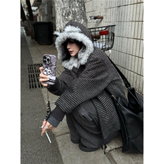 美式连帽耳朵条纹毛领座山雕夹克男夹棉新款秋冬棉服外套，男装夹克，星座506A