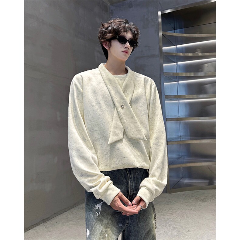 学院风自带领带cleanfit长袖卫衣扎染纯色上衣常规P49加绒P59，男装卫衣，电商B319