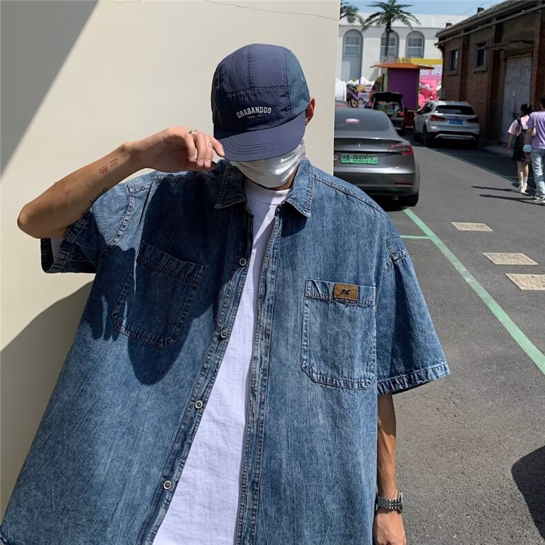 牛仔衬衫男港风潮流个性ins宽松2026夏季新款百搭外套CY311-P46,男装衬衫,星座412