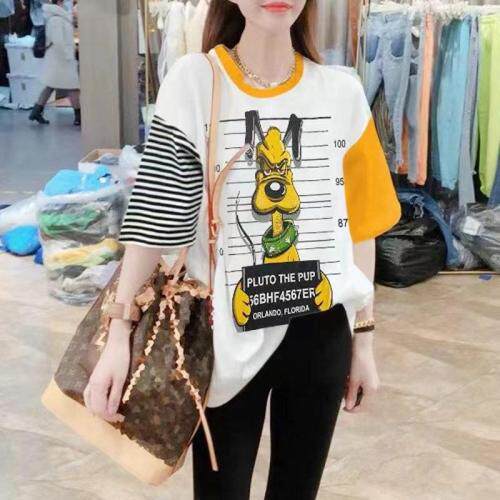 卡通图案大板T，女装，Waves smile