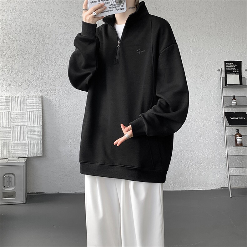 8XL-M重磅软糯美式半拉链立领卫衣男秋宽松大码复古POLO衫WY32P58,男装Polo衫,电商D206-1