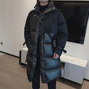 冬季拼接设计感羽绒棉服外套长款过膝宽松加厚小众棉服男M129P235图片