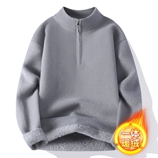 加绒毛衣男秋冬休闲半高领拉链纯色针织衫毛衣M270-P63，男装针织衫/毛衣，星座310B-3