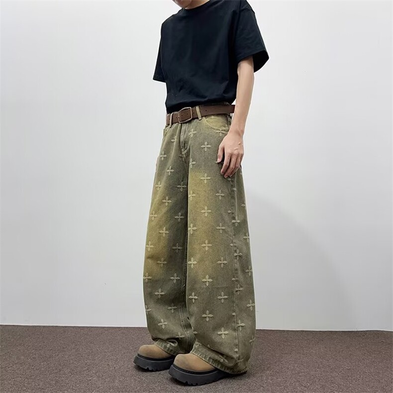 黑灰色版型牛仔裤男女直筒微喇cleanfit长裤潮流新款RK3114-P46,男装牛仔裤,星座412-3