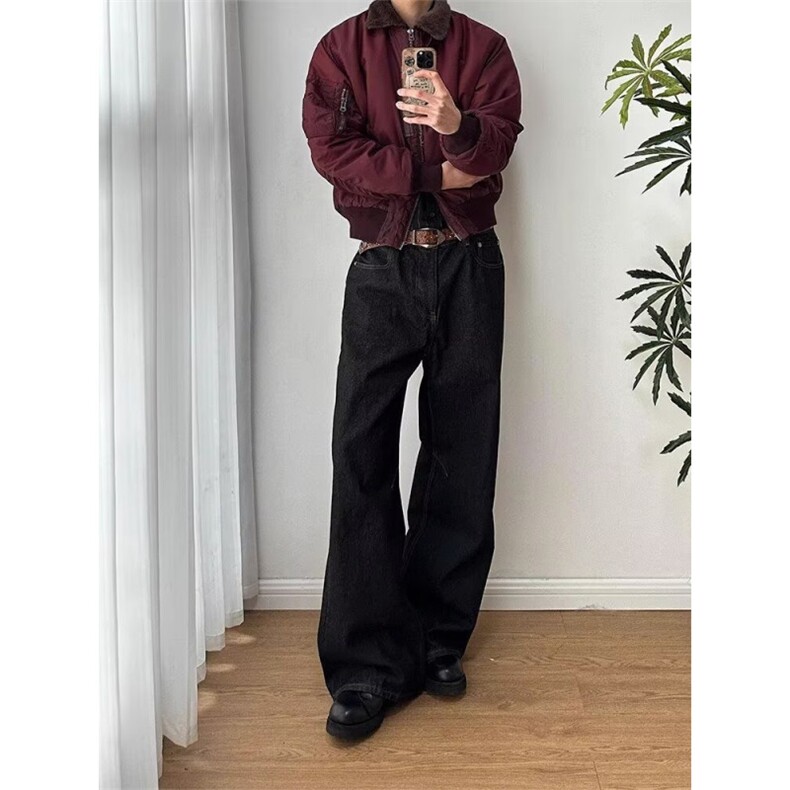 牛仔裤男女美式高街小众设计感高腰显瘦显高百搭直筒裤NJG08,男装牛仔裤,星座1116A（原606A-3）