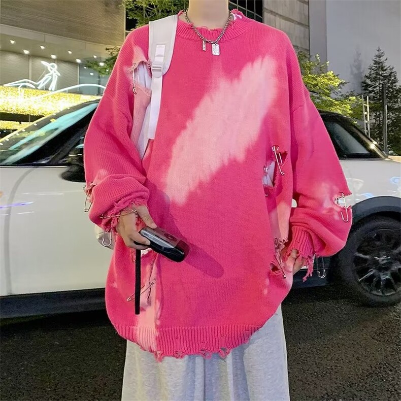 潮牌美式复古vibe高街破洞别针毛衣男女扎染小众针织衫MY273-P48,男装针织衫/毛衣,星座1008