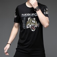 短袖T恤男2023夏季新款男士高端烫金中青年半袖潮流印花圆领t，男装T恤，电商B212（原钱塘6029）