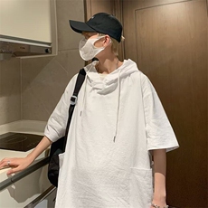 港风潮牌ins五分袖短袖t恤男连帽休闲宽松半袖学生嘻哈潮流上衣服，男装T恤，星座506