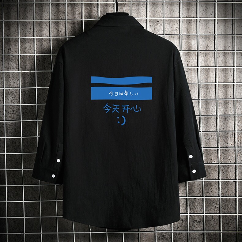 QC58033-P45亚麻七分袖衬衫男大码五分袖衬衣男短袖网格挂拍,男装衬衫,电商A040A