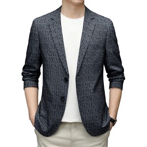 大码男士单西外套2023秋季新款商务中年西服宽松休闲印花小西装图片