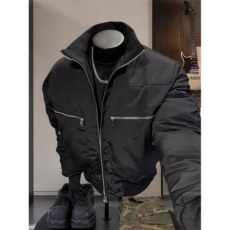 港风美式复古拉链拼接设计感立领夹克棉服XZ213-MF01-P148控168,男装夹克,星座213