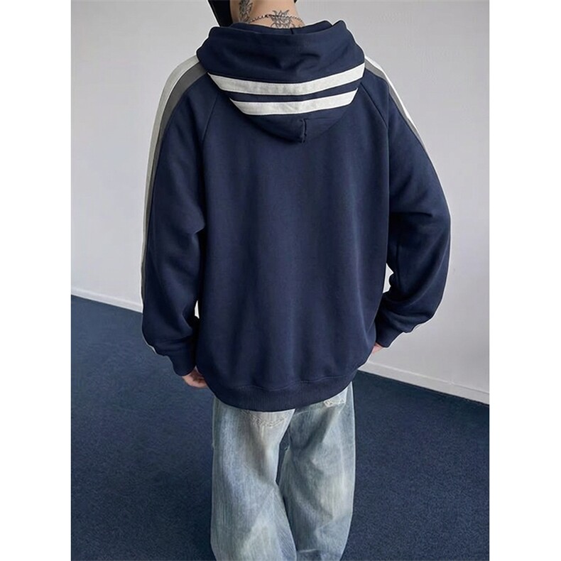 高品质春装新款男女美式高街宽松纯色拼接织带撞色连帽卫衣FM18,男装卫衣,电商A486