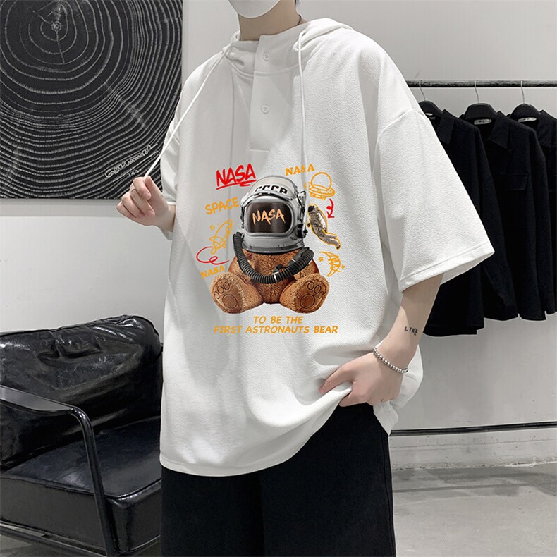 LD54281-P45NASA连帽短袖t恤男大码胖子带帽五分袖中袖,男装T恤,电商A040