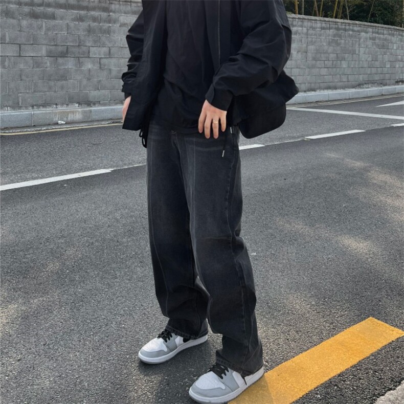 816B-XQ81610-P70纯色牛仔裤休闲裤韩港风宽松直筒裤拖地,男装牛仔裤,星座816B
