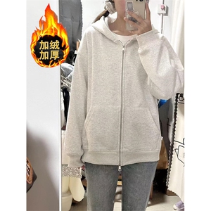 花灰色开衫卫衣男春秋款双头拉链连帽外套穿搭夹克衫 W104图片