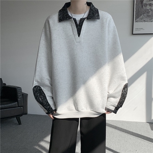 WY10173-特批50 加绒P60 美式重磅绒感V领卫衣大码撞色上衣外套图片