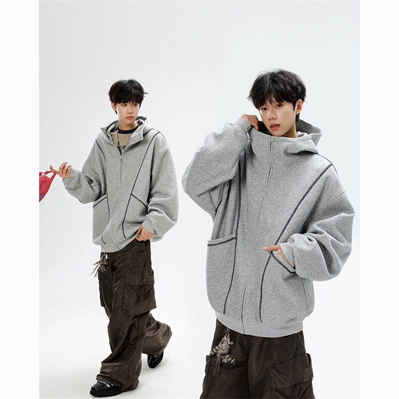 美式重磅立体硬挺卫衣男春秋潮牌设计感连帽开衫廓形外套KS004P68，女装短外套，电商B312