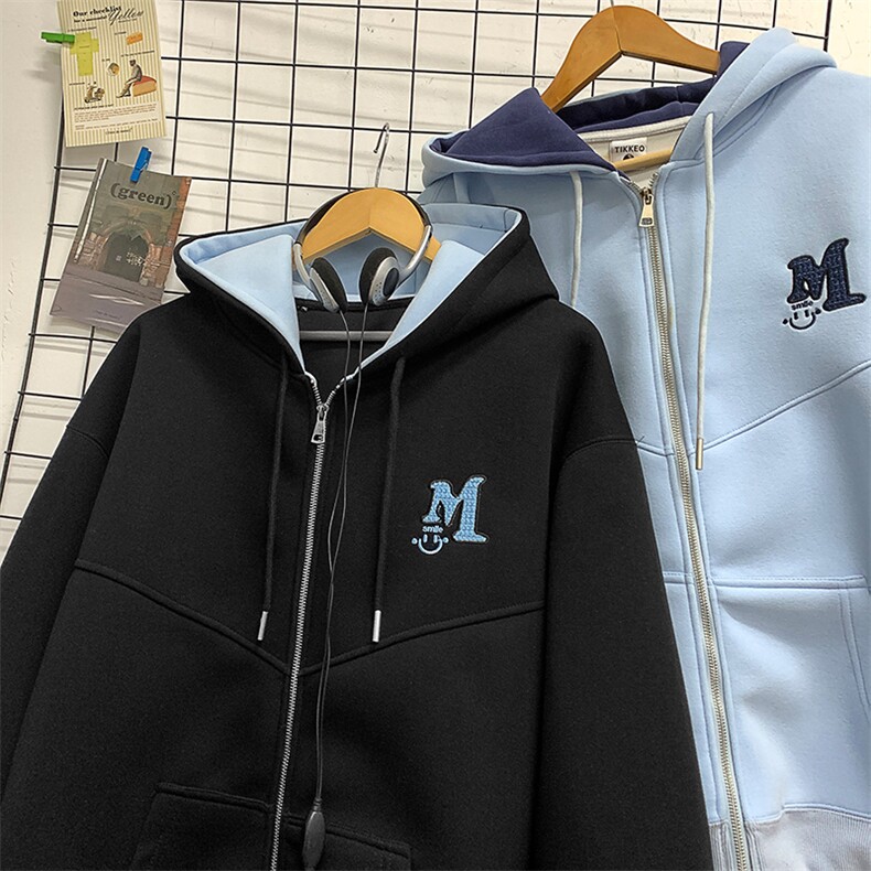 904-2-CD604-P78控108秋装重磅开衫拼接刺绣男女生连帽卫衣外套,男装卫衣,星座904-2