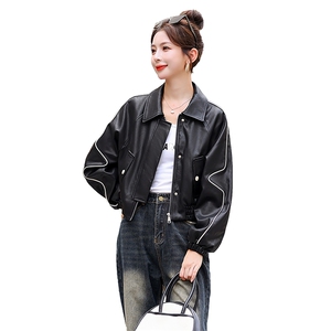 2023年秋季宽松型pu皮机车女外套图片