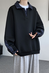 WY10173-特批50 加绒P60 美式重磅绒感V领卫衣大码撞色上衣外套图片