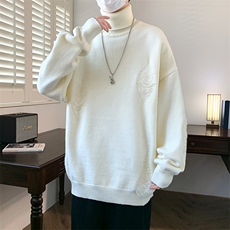 76230-P55纯色高领毛衣男士冬季新款破洞针织衫打底衫慵懒风线衣，男装T恤，电商D310B
