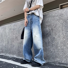 美式高街复古小众设计牛仔裤男痞帅百搭直筒宽松长裤子N80611-p52，男装牛仔裤，星座1008