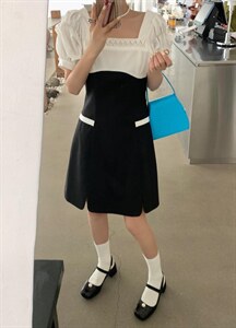 重工拼接领口手工提花设计感连衣裙图片