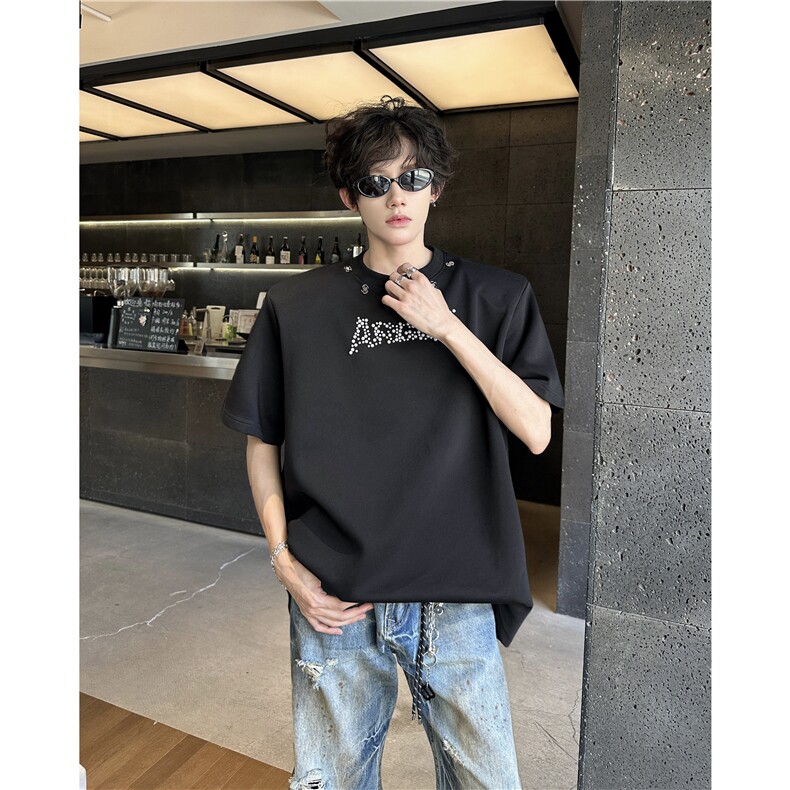 25设计感男珍珠垫肩T恤短袖DX191-P58图片