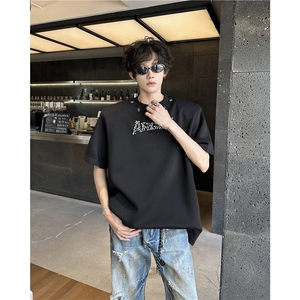 25设计感男珍珠垫肩T恤短袖DX191-P58图片