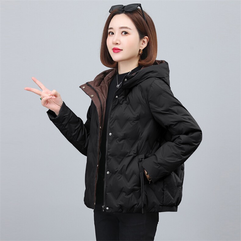2023年冬季气质撞色时尚休闲连帽羽绒服,女装羽绒服,依恋蒂丝