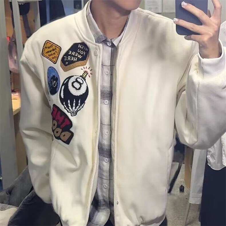 美式高街徽章字母刺绣棒球服外套男女春秋季新款潮牌情侣夹克上衣图片