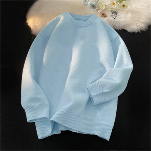 高档圆领针织毛衣男秋季慵懒风线衣外套宽松内搭打底图片