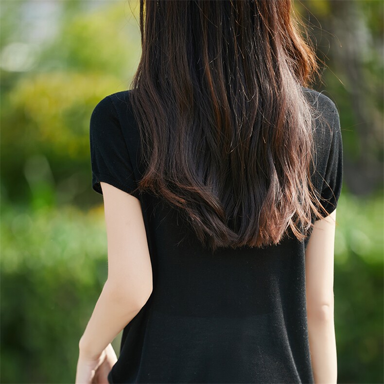 法式圆领针织小飞袖T恤女2025夏薄透气无缝短袖小衫上衣打底T恤衫,女装T恤,斯美雅电商供货