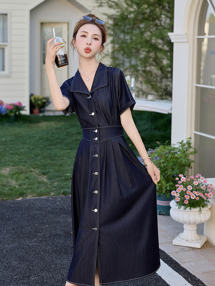 （新款现货）2026夏装时尚气质显瘦文艺蝴蝶结天丝牛仔连衣裙,女装连衣裙,印象茜