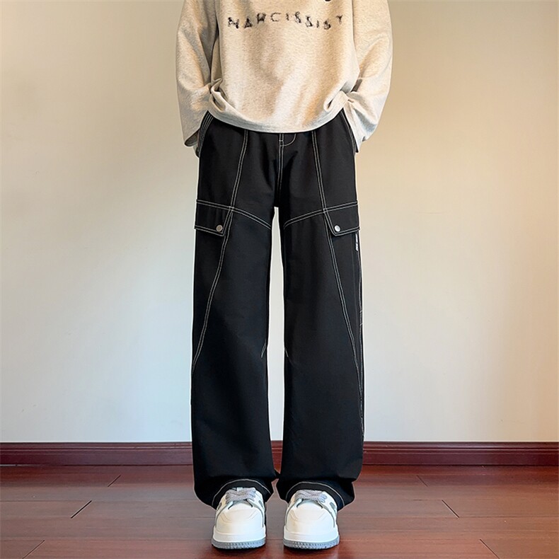 秋季新款美式高街拼接贴标户外骑行大码登山裤男K24044-特P55控98,男装休闲裤,电商A001-1