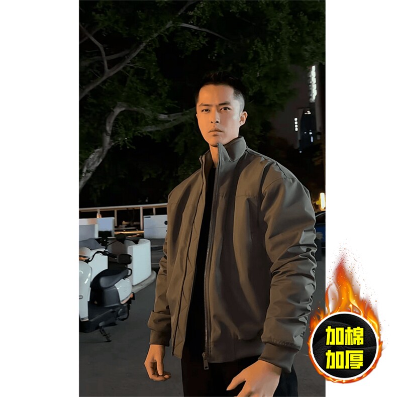 现货秋冬季美拉德立领飞行立领夹克boxy廓形棉衣高街加厚加棉外套，男装夹克，电商A443