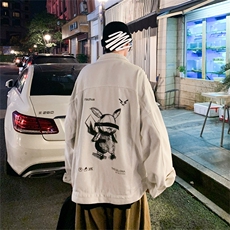 秋季印花港风男牛仔夹克学生卡通上衣情侣白色外套JK733-P70，男装夹克，星座1103-3