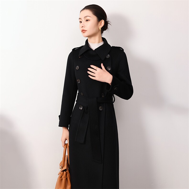 2024秋冬新款羊毛双面呢大衣女修身显瘦气质女款羊毛外套,女装双面呢大衣,岳达羊绒
