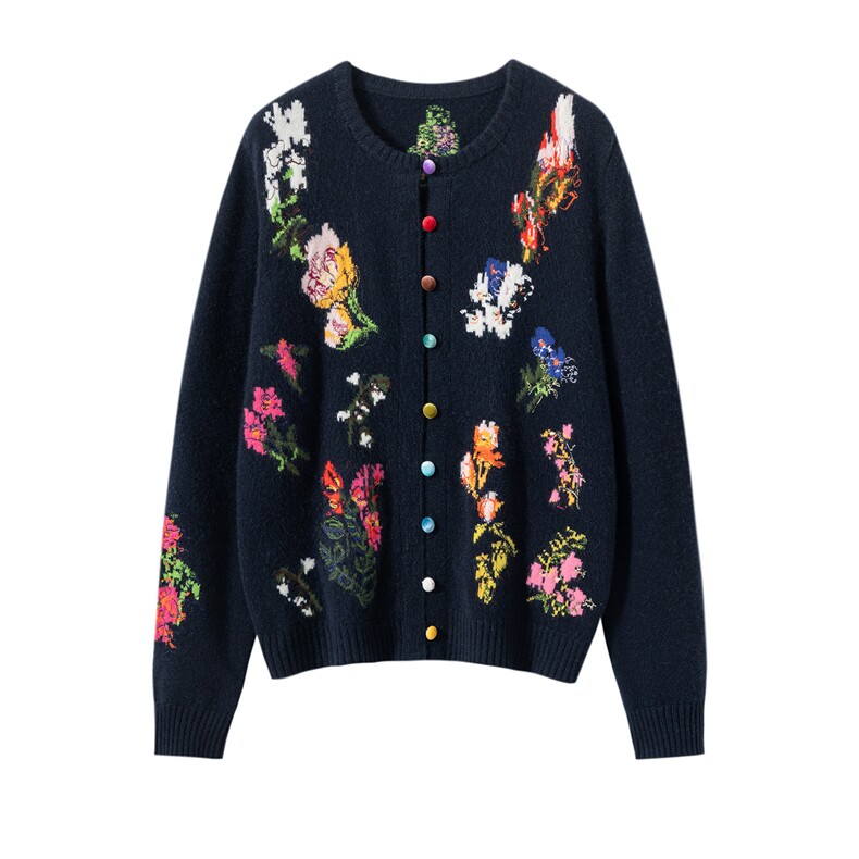 2025年秋季时尚百搭通勤简约休闲刺绣开衫，女装羊绒衫，万品羊绒