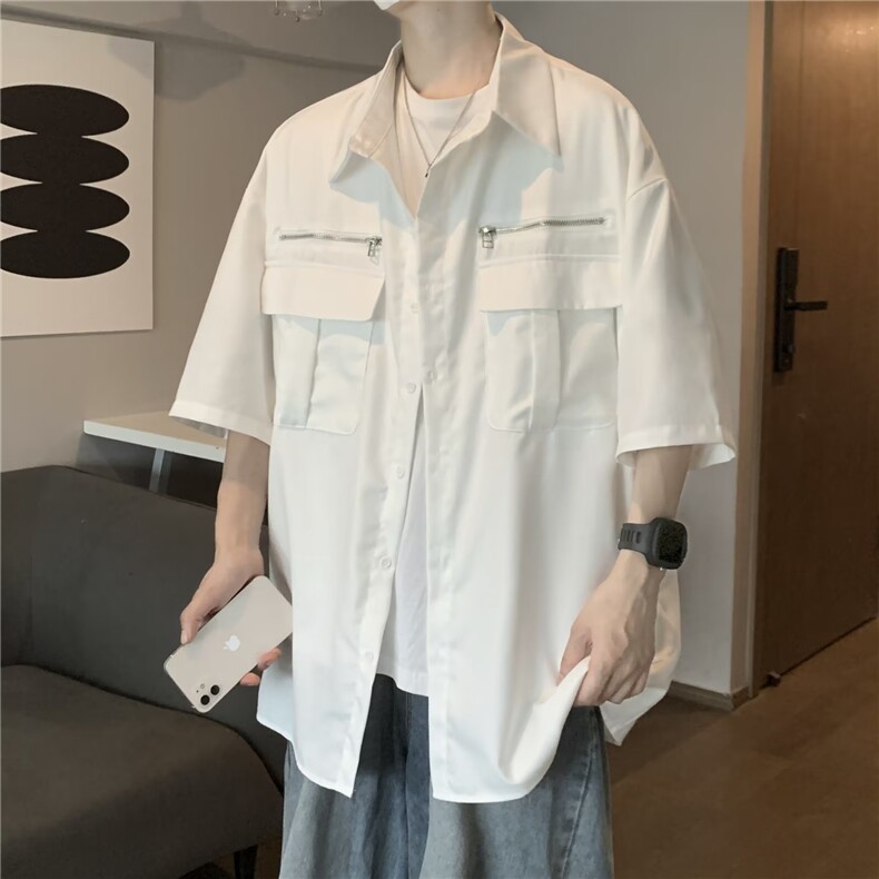 2024春夏新款男士潮流扎染条纹设计感痞帅宽松休闲衬衫,男装衬衫,星座716-4