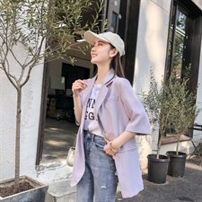 纯色西装秋季2021新款女装中袖腰带修身显瘦外套166-XZ06P85紫色，女装西装，茜茜公主