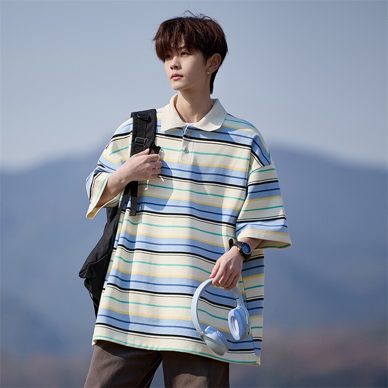 美式条纹短袖polo衫男大码M-5XL翻领短袖T恤男225-2-8802-P45,男装T恤,星座225-2