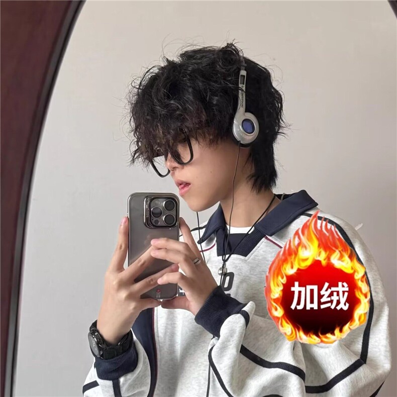 2024美式翻领卫衣男女宽松高街风vintage撞色设计感加绒上衣,男装卫衣,星座506A