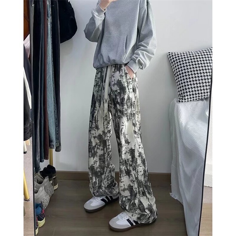 美式vibe扎染裤子男秋冬季加绒保暖宽松阔腿裤潮牌休闲垂感直筒裤,男装休闲裤,星座506